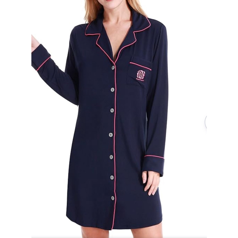 Nora Twips Long Sleeve Knit Button Sleep Nightgown Sleepwear